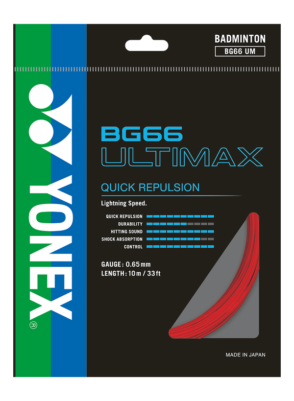 Yonex BG66 Ultimax Badminton Racquet String Red 10m/per Pack