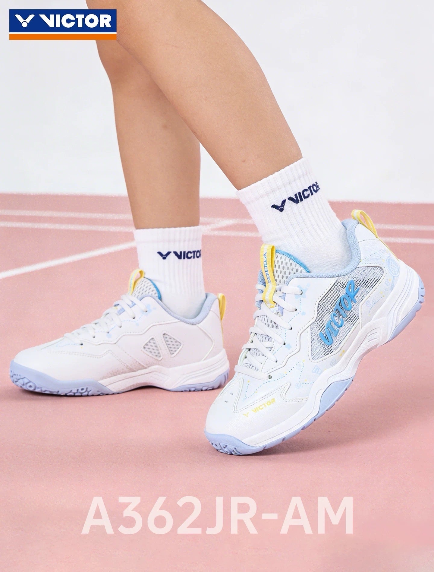 Victor A362JR AM White/Sky Blue Junior Badminton Shoes