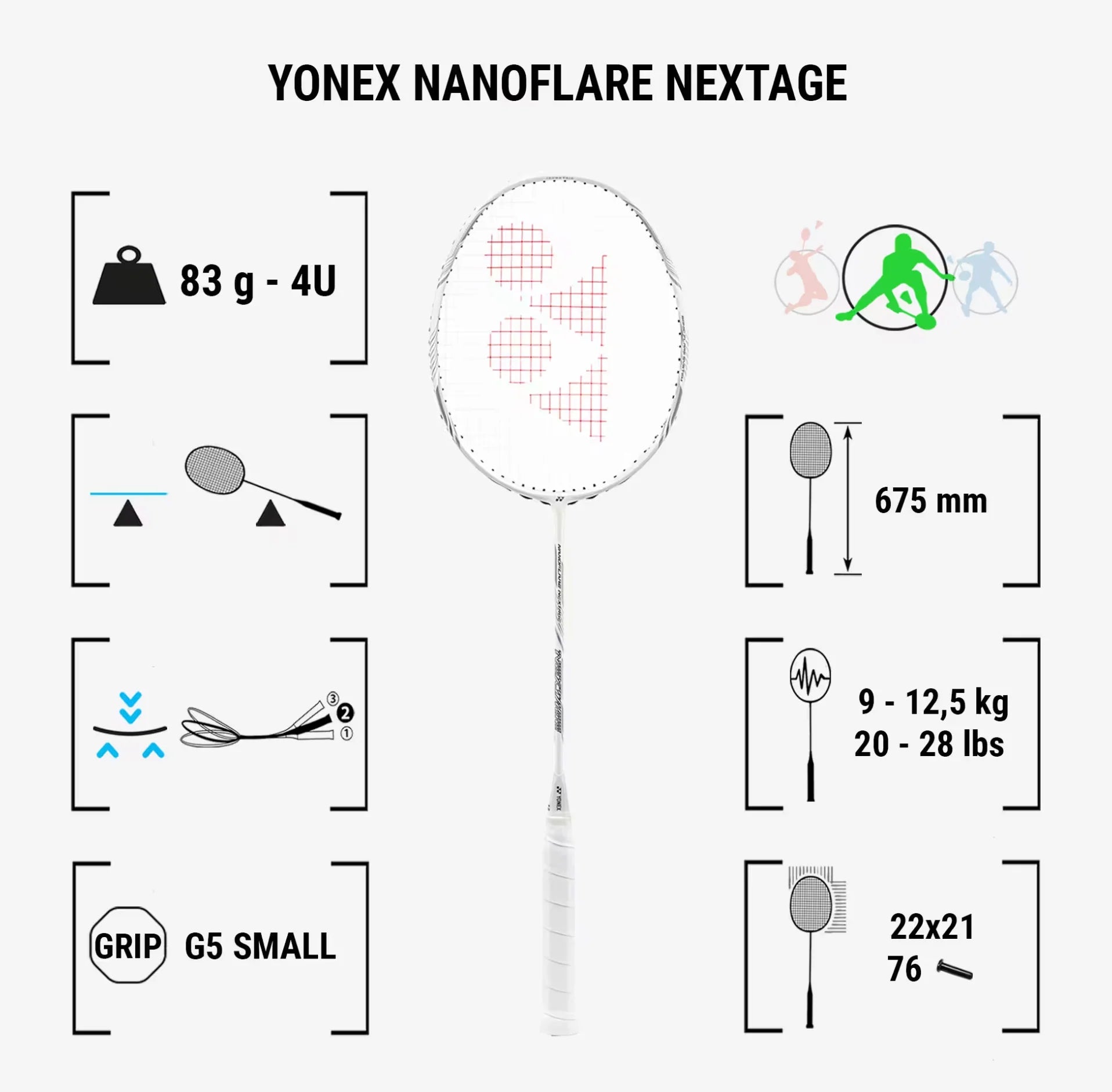 Yonex Nanoflare Nextage 4U/G5 83gram White/Gray Badminton Racquet (Frame)