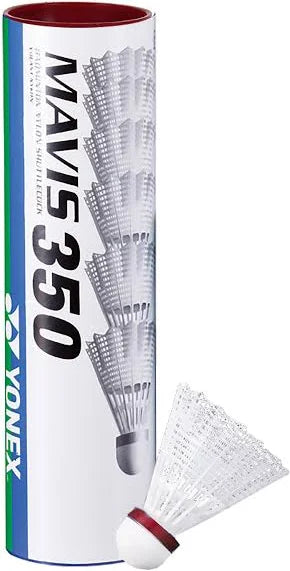 Yonex Mavis 350 Fast White (Red Cap) Nylon Shuttle (Pack of 6)
